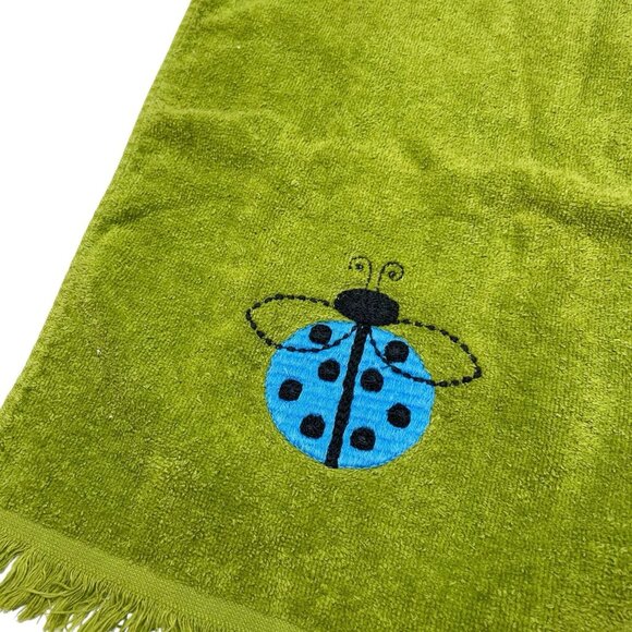 Royal Terry of California Fringed Fingertip Towel Embroidered Ladybug Green - Picture 3 of 9